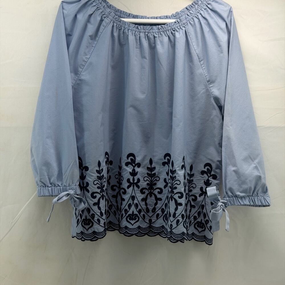 Women's Blue/Navy Embroidered boho oversized medium Top bow sleeves
